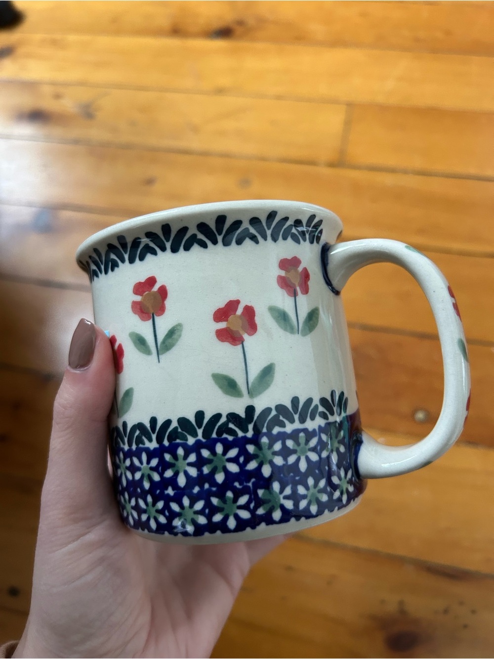 Boleslawiec Polish Pottery Coffee Mug Blue with floral